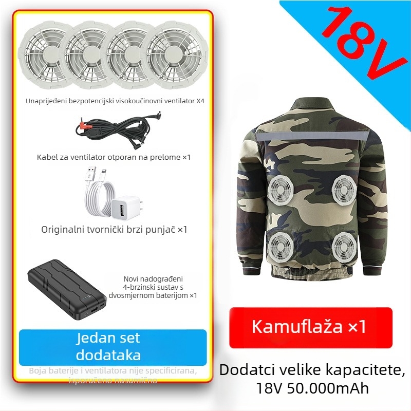 Radna košulja za hlađenje s četiri ventilatora – za elektrikare u tvornici, glavni materijal 100% poliester, podstava poliester, ljeto