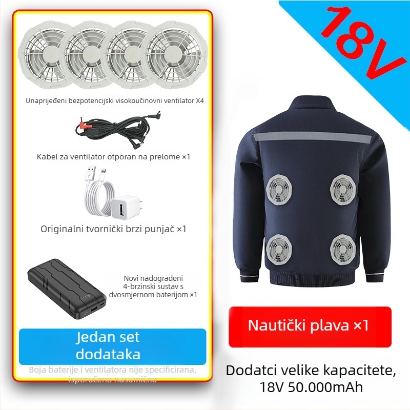 Radna košulja za hlađenje s četiri ventilatora – za elektrikare u tvornici, glavni materijal 100% poliester, podstava poliester, ljeto