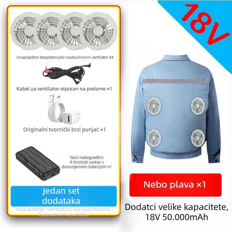 Radna košulja za hlađenje s četiri ventilatora – za elektrikare u tvornici, glavni materijal 100% poliester, podstava poliester, ljeto