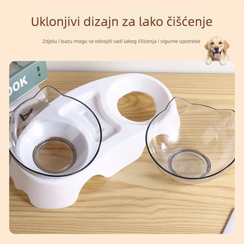 Posuda dvostruke kostiforme za kućne ljubimce, automatsko piće i hranjenje, zaštita vrata, nagnuti otvor, plastična posuda