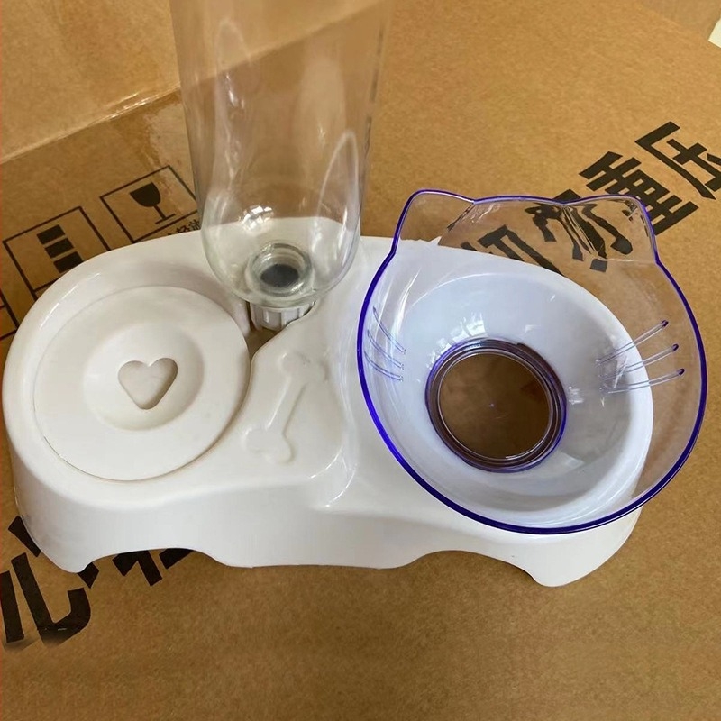 Posuda dvostruke kostiforme za kućne ljubimce, automatsko piće i hranjenje, zaštita vrata, nagnuti otvor, plastična posuda