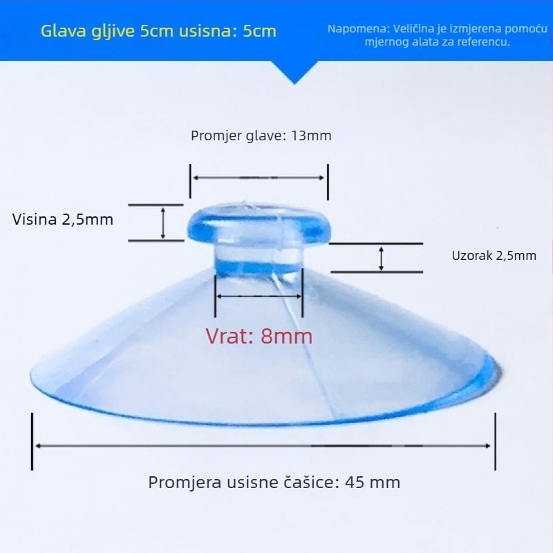 PVC usisni držač registarske pločice automobila s gljiva glavom, proziran, dizajn s višestrukim kukama, nosivost 0–1 kg