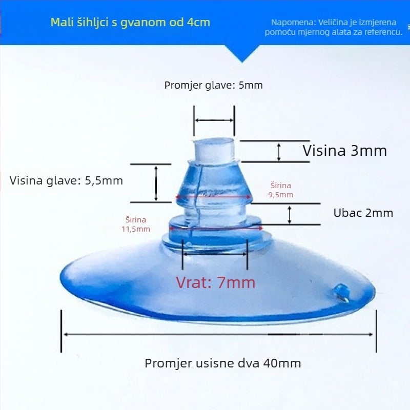 PVC usisni držač registarske pločice automobila s gljiva glavom, proziran, dizajn s višestrukim kukama, nosivost 0–1 kg