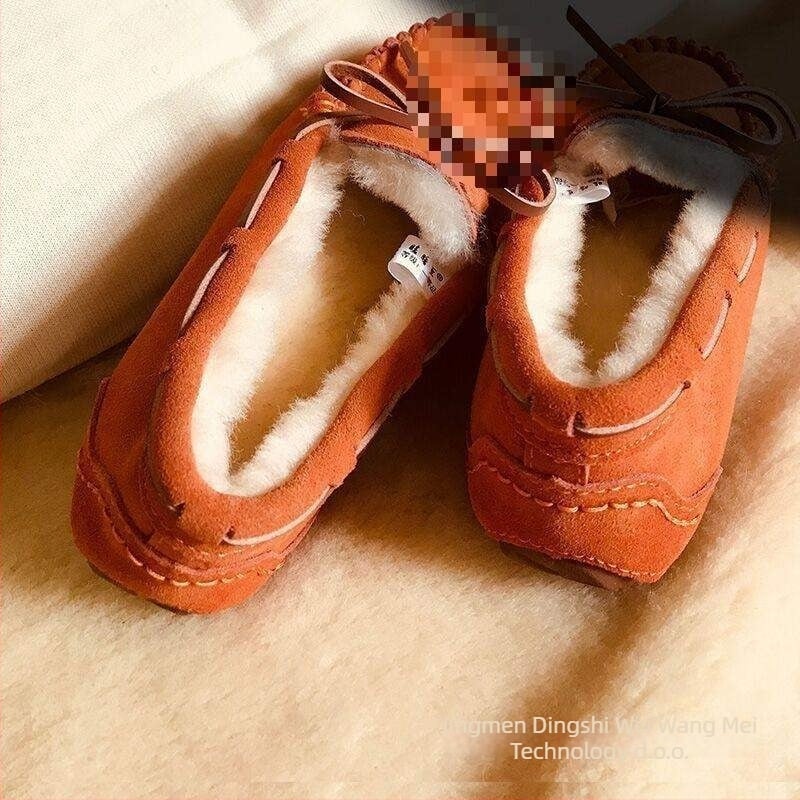 Ženske loafers od kože, s vunenom podstavom, slip-on, prugasti uzorak, TPU potplat, debeli pet 6–8 cm