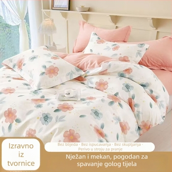 Pamukasti četverodijelni set posteljine s motivom biljaka i cvijeća, za sve sezone, INS-stil, reaktivno bojanje
