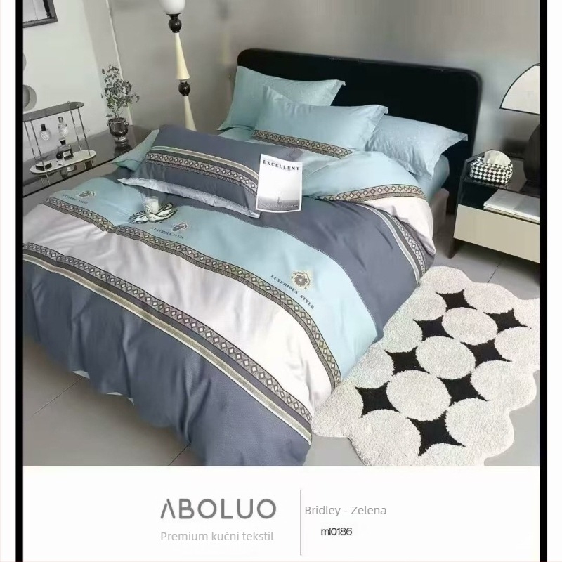 Pamukasti četverodijelni set posteljine s motivom biljaka i cvijeća, za sve sezone, INS-stil, reaktivno bojanje