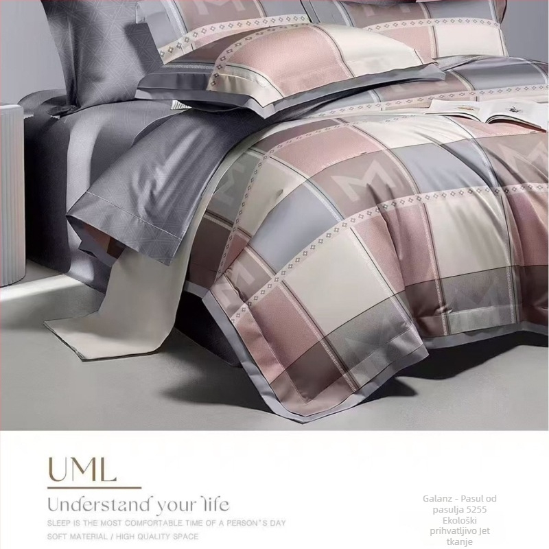 Pamukasti četverodijelni set posteljine s motivom biljaka i cvijeća, za sve sezone, INS-stil, reaktivno bojanje