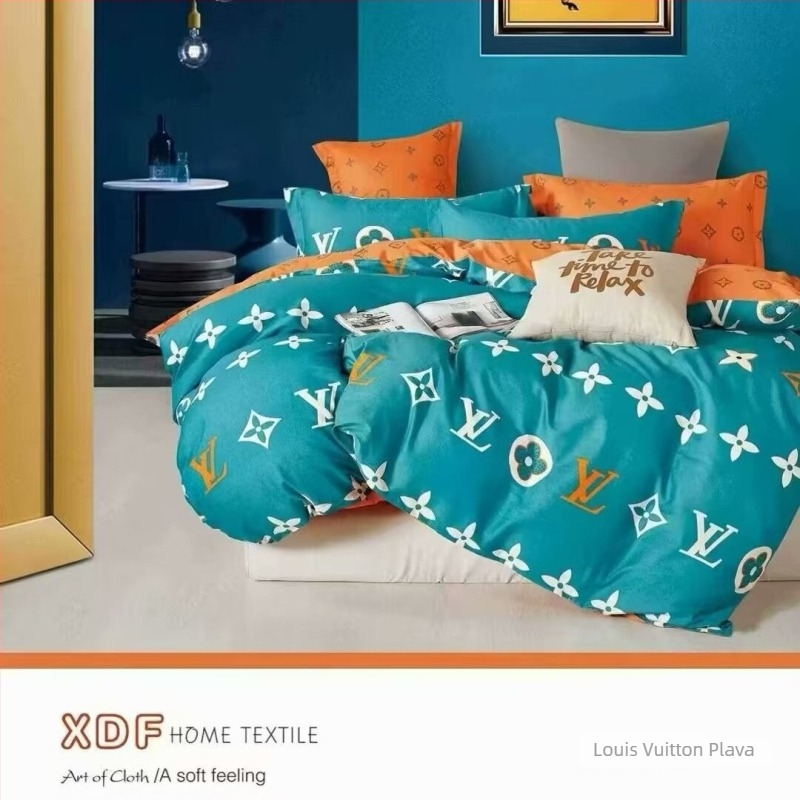 Pamukasti četverodijelni set posteljine s motivom biljaka i cvijeća, za sve sezone, INS-stil, reaktivno bojanje