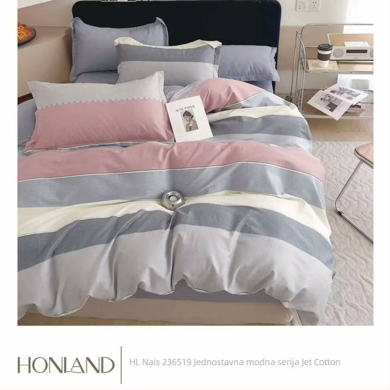 Pamukasti četverodijelni set posteljine s motivom biljaka i cvijeća, za sve sezone, INS-stil, reaktivno bojanje