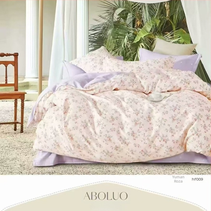 Pamukasti četverodijelni set posteljine s motivom biljaka i cvijeća, za sve sezone, INS-stil, reaktivno bojanje