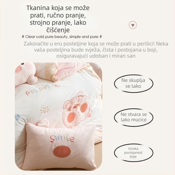 Dječji set posteljine s crtić motivom, 4 dijela, 100% pamuk, s izvezenim aplikacijama (plahta, navlaka za pokrivač, dvije jastučnice) – za sve sezone