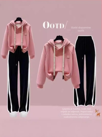 Set hoodica od pamuka za djevojčice, fleece podstava, jesen/zima, casual sportska odjeća, dugi rukavi