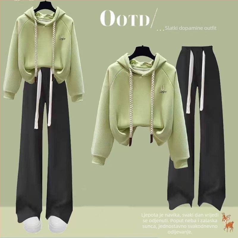 Set hoodica od pamuka za djevojčice, fleece podstava, jesen/zima, casual sportska odjeća, dugi rukavi