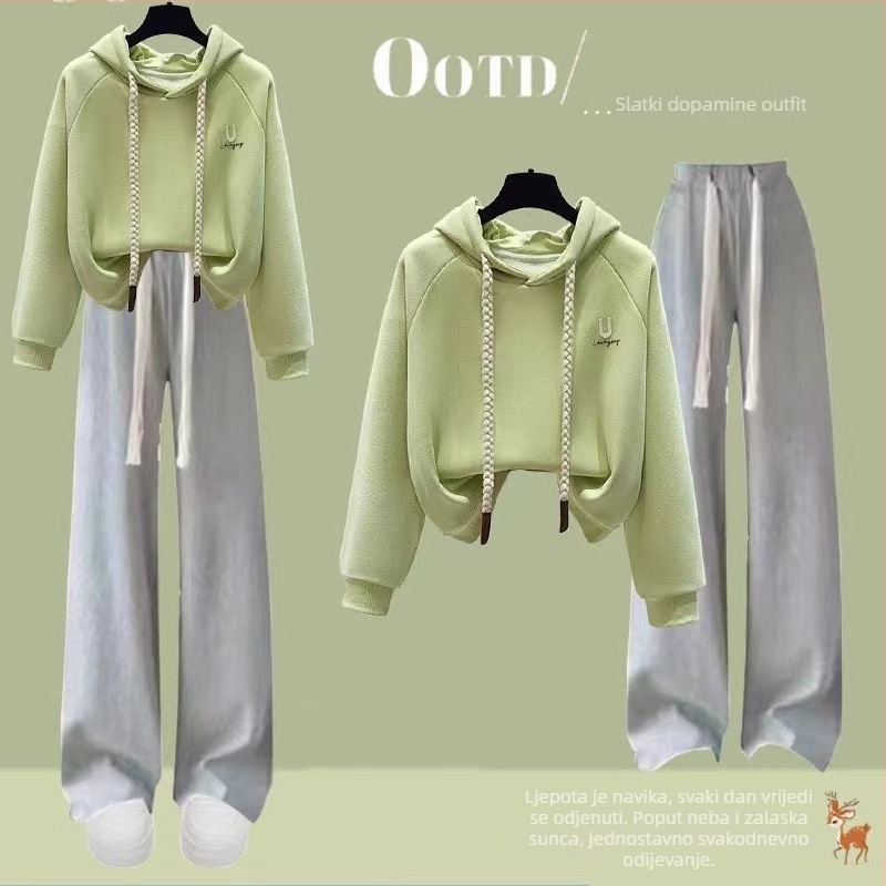 Set hoodica od pamuka za djevojčice, fleece podstava, jesen/zima, casual sportska odjeća, dugi rukavi