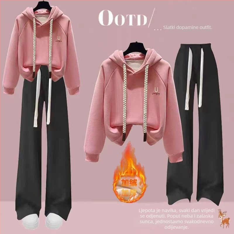 Set hoodica od pamuka za djevojčice, fleece podstava, jesen/zima, casual sportska odjeća, dugi rukavi