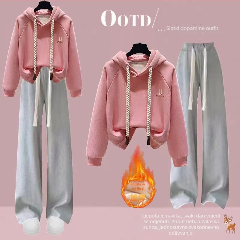 Set hoodica od pamuka za djevojčice, fleece podstava, jesen/zima, casual sportska odjeća, dugi rukavi