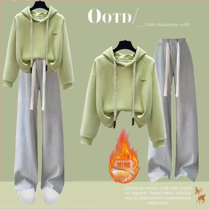 Set hoodica od pamuka za djevojčice, fleece podstava, jesen/zima, casual sportska odjeća, dugi rukavi