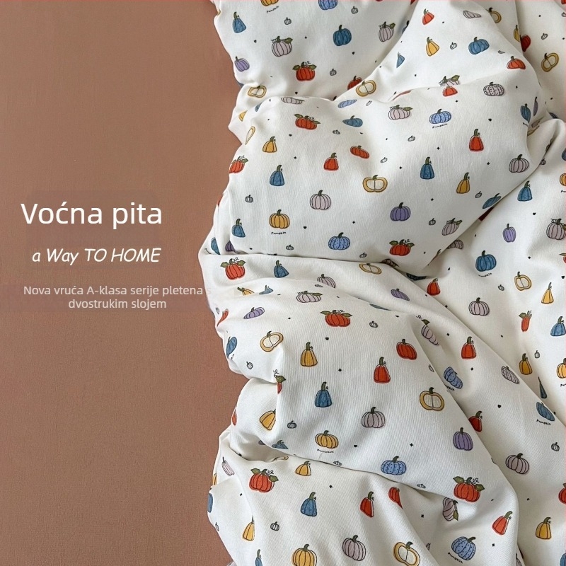Posteljina od pletene pamuka, četverodijelni set s nježnim cvjetnim uzorkom