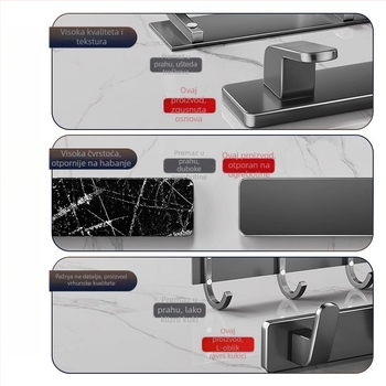 Vješalica za kapute na zid bez bušenja, Space Aluminum, višeredna s 3-8 kuka, moderan jednostavan dizajn, nosivost 10-15 kg