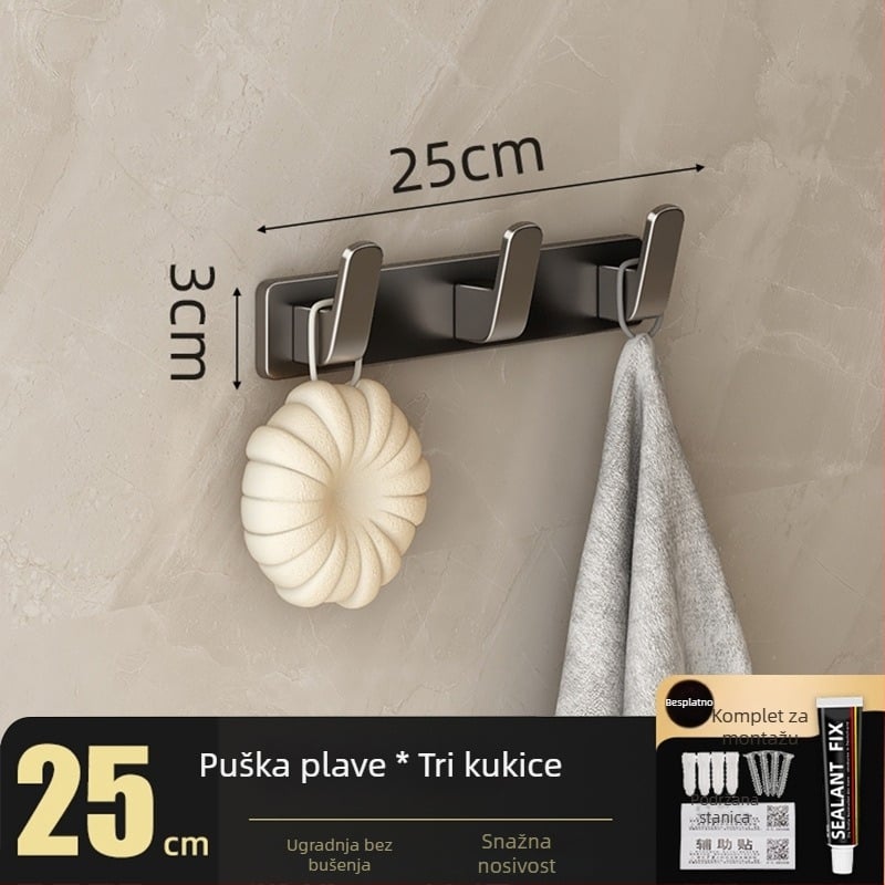 Vješalica za kapute na zid bez bušenja, Space Aluminum, višeredna s 3-8 kuka, moderan jednostavan dizajn, nosivost 10-15 kg