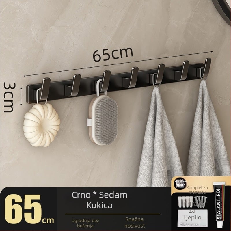 Vješalica za kapute na zid bez bušenja, Space Aluminum, višeredna s 3-8 kuka, moderan jednostavan dizajn, nosivost 10-15 kg