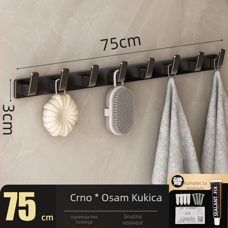 Vješalica za kapute na zid bez bušenja, Space Aluminum, višeredna s 3-8 kuka, moderan jednostavan dizajn, nosivost 10-15 kg