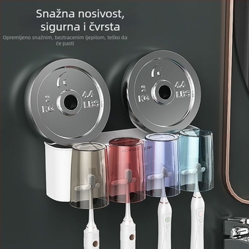 Držač četkica za zube, zidni bez bušenja, metalni, čašica za ispiranje usta