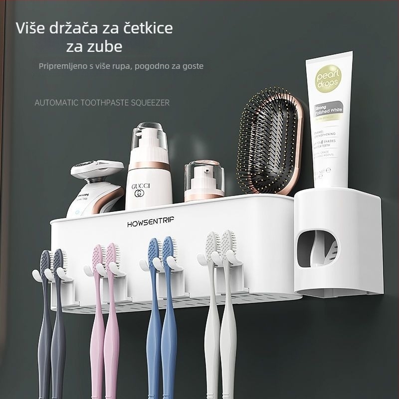 Držač četkica za zube, zidni bez bušenja, metalni, čašica za ispiranje usta