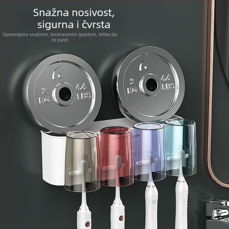 Držač četkica za zube, zidni bez bušenja, metalni, čašica za ispiranje usta