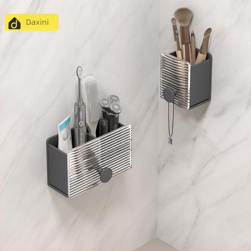 Zidni organizator za češljeve, pastu za zube i četkice za šminku – metalna konstrukcija s aluminijsko-akrilnom materijalom; Model: Acrylic makeup stand A; Konfiguracija: jednoslojna/dvostruka cijev; Prilagodba: Da; Ispis logotipa: Da