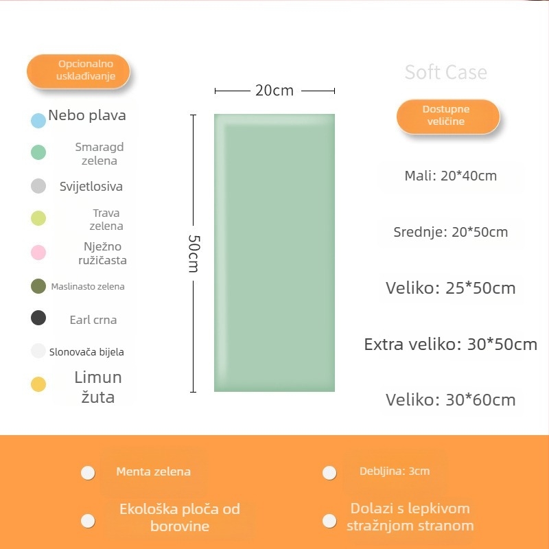 Protudarna meka zidna naljepnica, samoljepljiva zaštita uz dječji krevet, tatami zidni obruč oko kreveta, 3D jastuk, moderni minimalistički stil
