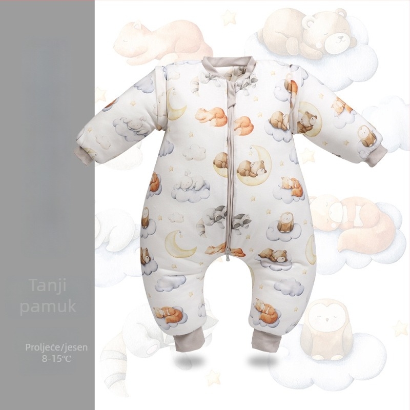 Dječja spavaća vrećica za djecu s karikaturalnim uzorkom, pamukasto platno i podstava od pamuka, poliester punilo, odvojivi rukavi, pogodno za sva godišnja doba.