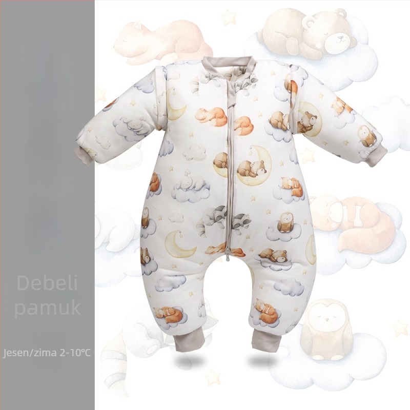 Dječja spavaća vrećica za djecu s karikaturalnim uzorkom, pamukasto platno i podstava od pamuka, poliester punilo, odvojivi rukavi, pogodno za sva godišnja doba.