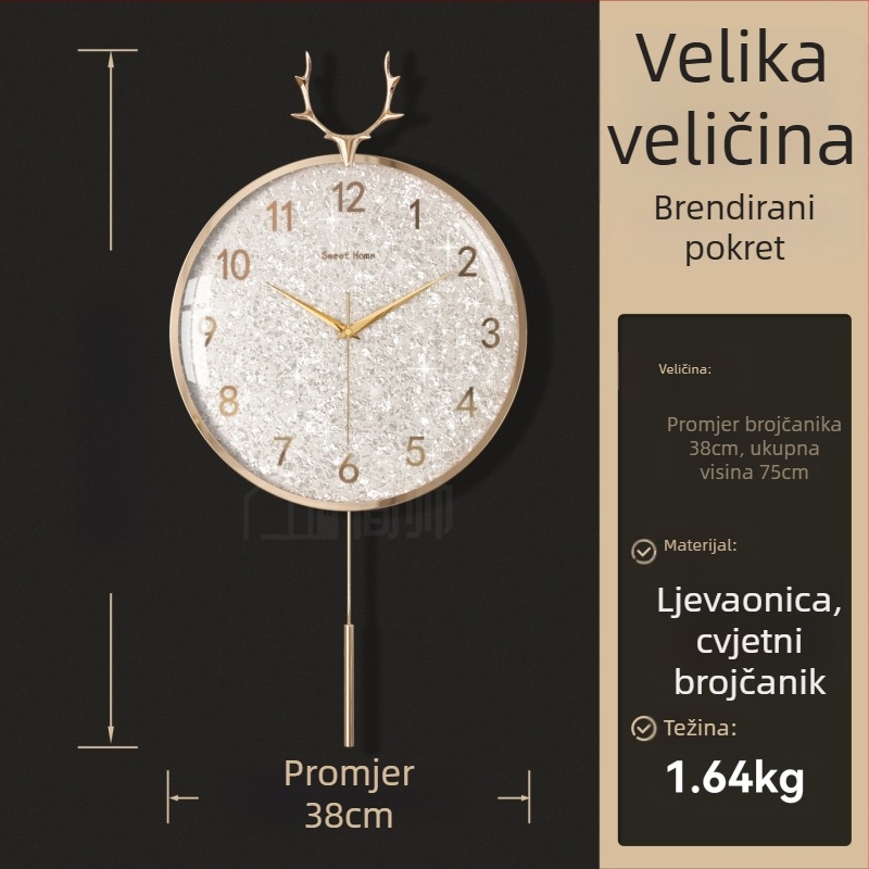 Zidni sat u svijetlom luksuznom stilu, model 985, mehanički pogon, Sun pogon, baterijsko napajanje, metalni brojčanik, stakleni poklopac, dnevni boravak