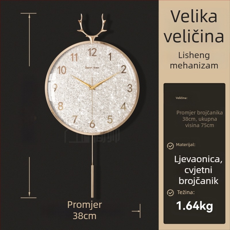 Zidni sat u svijetlom luksuznom stilu, model 985, mehanički pogon, Sun pogon, baterijsko napajanje, metalni brojčanik, stakleni poklopac, dnevni boravak