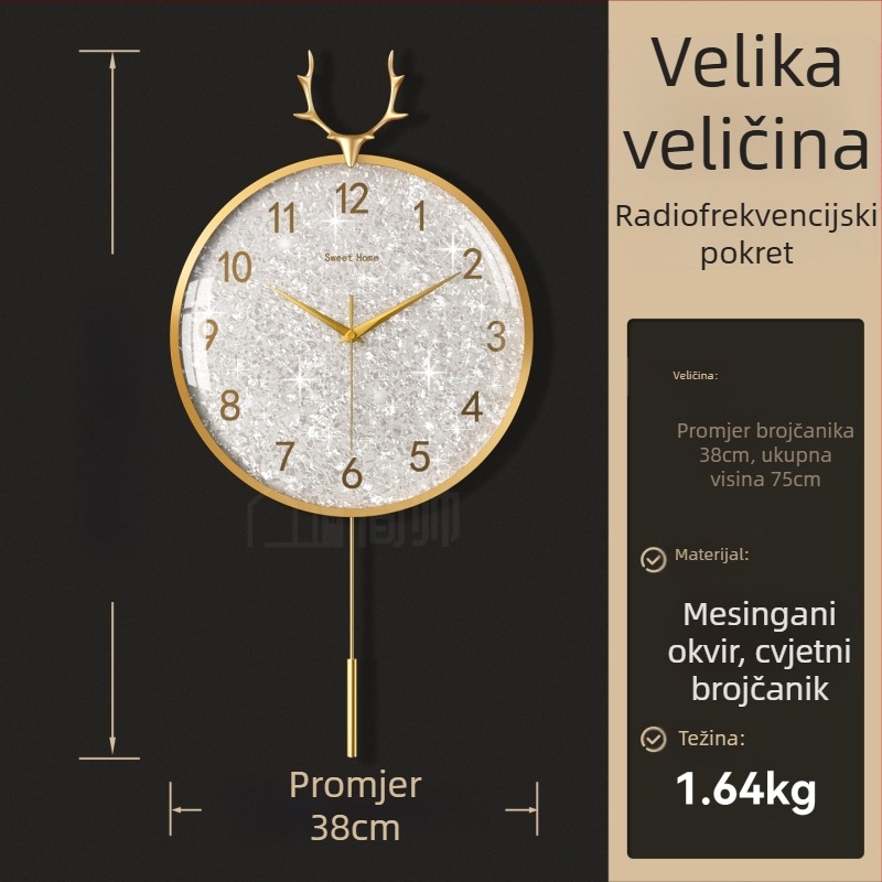 Zidni sat u svijetlom luksuznom stilu, model 985, mehanički pogon, Sun pogon, baterijsko napajanje, metalni brojčanik, stakleni poklopac, dnevni boravak