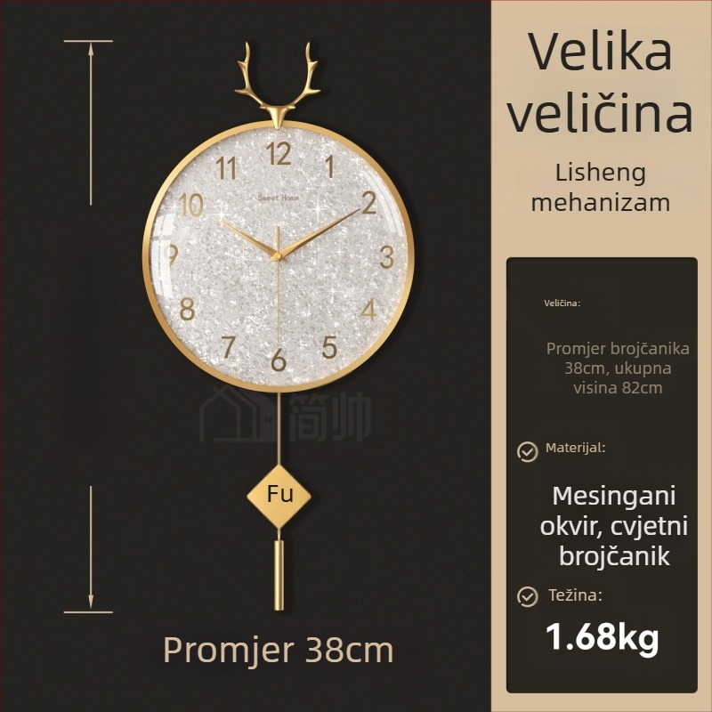 Zidni sat u svijetlom luksuznom stilu, model 985, mehanički pogon, Sun pogon, baterijsko napajanje, metalni brojčanik, stakleni poklopac, dnevni boravak