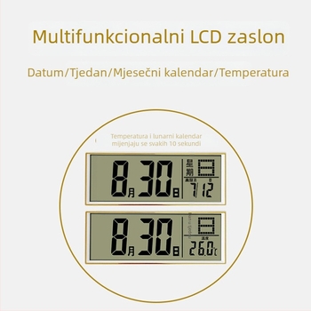 Zidni sat, moderni pravokutni dizajn, LCD + analogni prikaz, Vječni kalendar, Termometar (kvarcni mehanizam, napajanje baterijama)