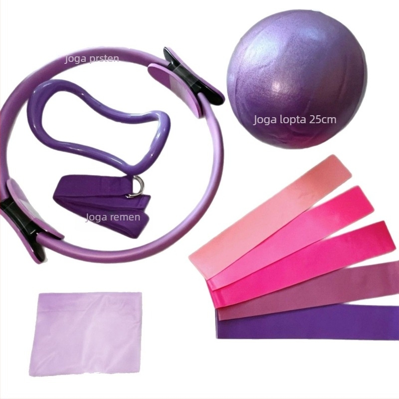 Rujia Pilates prsten – pet dijelni set s nadomještavnom jogom loptom i trakama za istezanje, PVC, 100 g