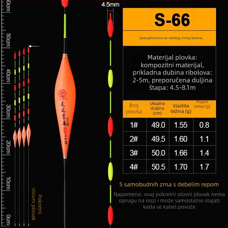 Vertikalna plovka za ribolov, bez olova, samostalna, ojačan gornji dio za velike ribe