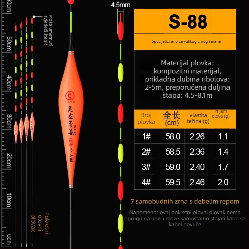 Vertikalna plovka za ribolov, bez olova, samostalna, ojačan gornji dio za velike ribe