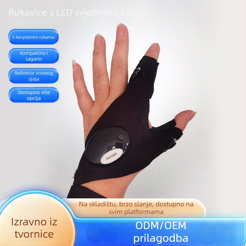 Jiugu LED rukavice za ribolov – elastomernu tkaninu, LED s napajanjem baterijom, prozračne rukavice za noćni ribolov, domet ispod 50 m