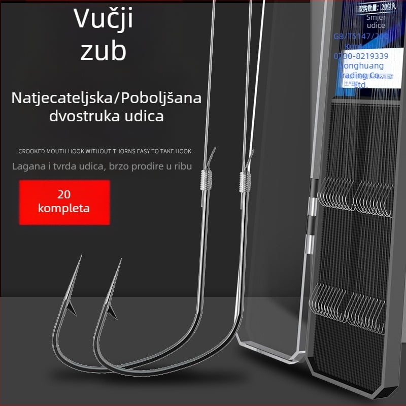 Set od 20 dvostrukih kukica s očima vuka, s linijom ispod, bodljikave, protiv zaplitanja, spremno za korištenje