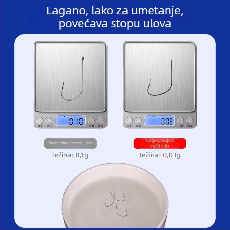 Set od 20 dvostrukih kukica s očima vuka, s linijom ispod, bodljikave, protiv zaplitanja, spremno za korištenje