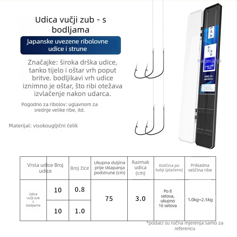 Set od 20 dvostrukih kukica s očima vuka, s linijom ispod, bodljikave, protiv zaplitanja, spremno za korištenje