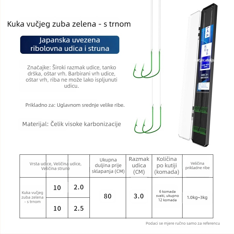 Set od 20 dvostrukih kukica s očima vuka, s linijom ispod, bodljikave, protiv zaplitanja, spremno za korištenje