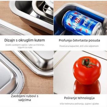 Komercijalna četvrtasta posuda od nehrđajućeg čelika s mrežastim sustavom kontrole ulja, posuda za filtriranje vode i ulja, izložbeni tanjur za hranu, za pečenje i začinjavanje