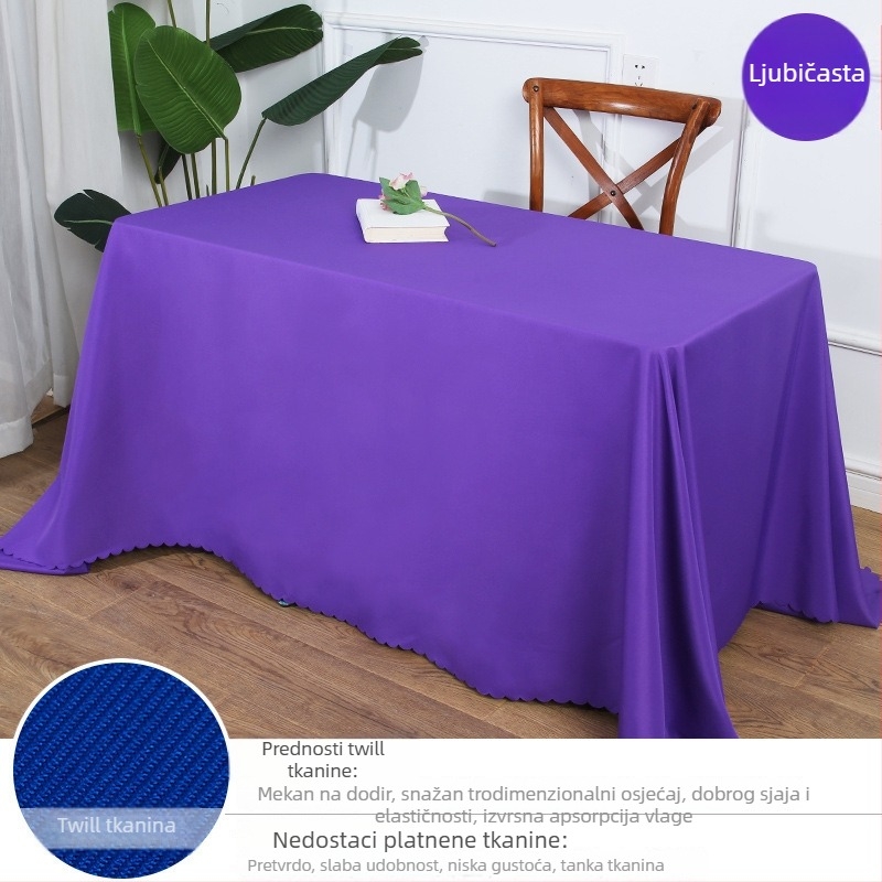 Prilagođeni stolnjak za konferencije, pravokutni, poliester-pamuk 70/30, jednobojni, protuklizni, otporan na habanje, prašinu i ulje, za hotelske interijere.