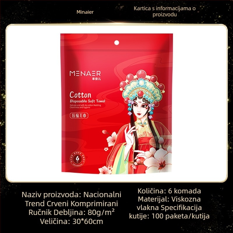 Jednokratni komprimirani ručnik, prenosni i individualno zapakiran za putovanja i boravke — ručnik za kupanje i za lice.