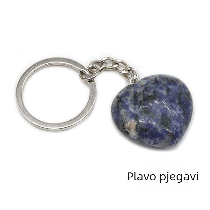 Prirodni ružičasti kvarc – privjesak za ključeve u obliku srca, promjera 30 mm – kristalni kamen